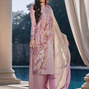 Stylee Lifestyle Pink Satin Printed Dress Material