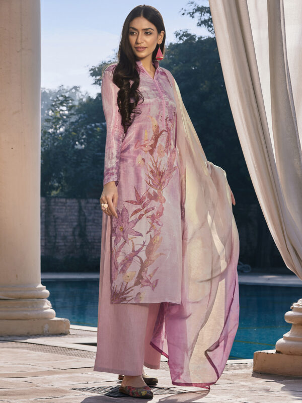 Stylee Lifestyle Pink Satin Printed Dress Material