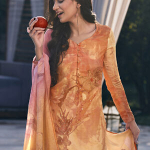 Stylee Lifestyle Orange Satin Printed Dress Material