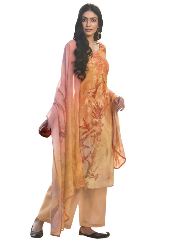 Stylee Lifestyle Orange Satin Printed Dress Material