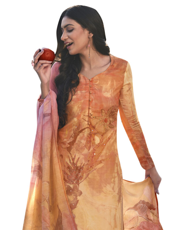 Stylee Lifestyle Orange Satin Printed Dress Material