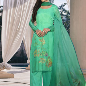 Stylee Lifestyle Green Satin Printed Dress Material