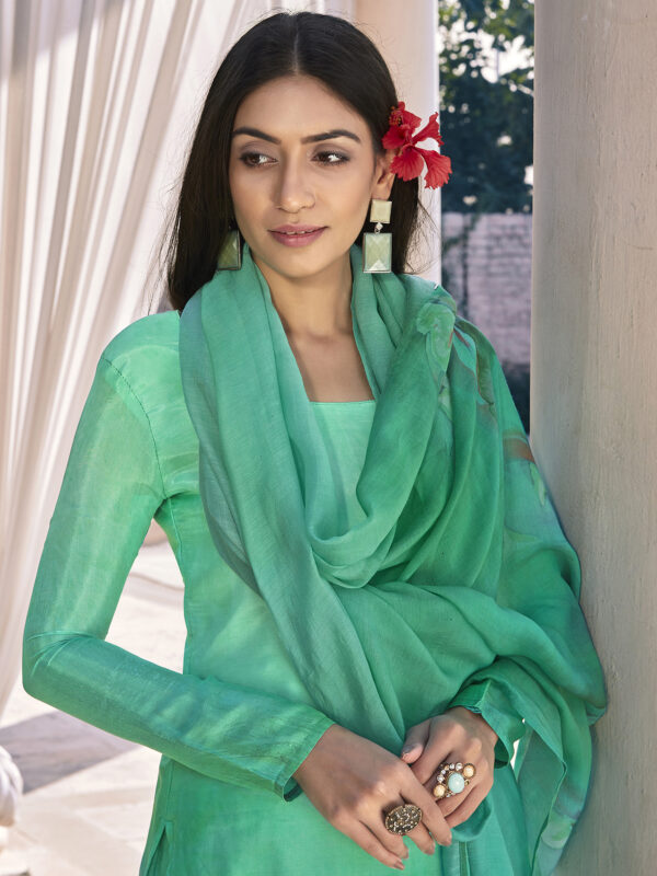 Stylee Lifestyle Green Satin Printed Dress Material