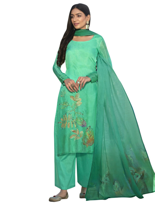 Stylee Lifestyle Green Satin Printed Dress Material