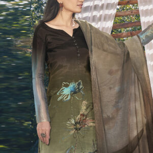 Stylee Lifestyle Green Satin Printed Dress Material