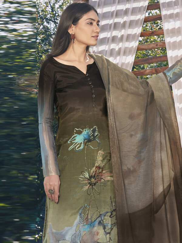 Stylee Lifestyle Green Satin Printed Dress Material