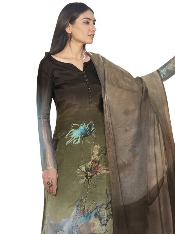 Stylee Lifestyle Green Satin Printed Dress Material