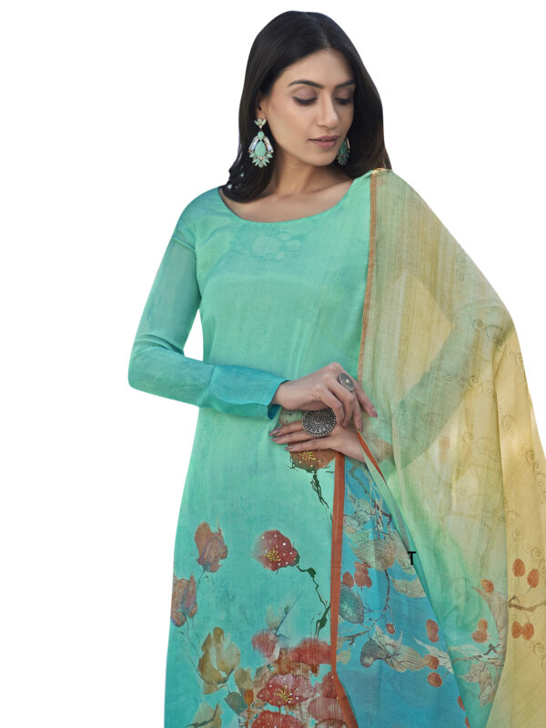 Stylee Lifestyle Turquoise Satin Printed Dress Material