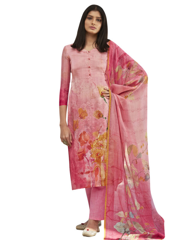 Stylee Lifestyle Pink Satin Printed Dress Material