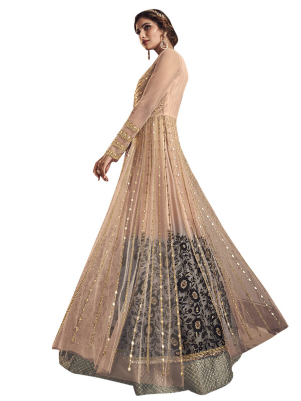 Stylee Lifestyle Peach Net Embroidered Dress Material