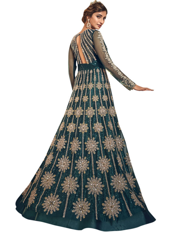 Stylee Lifestyle Teal Net Embroidered Dress Material