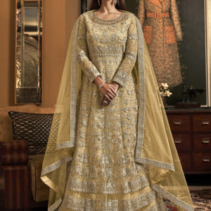 Stylee Lifestyle Yellow Net Embroidered Dress Material