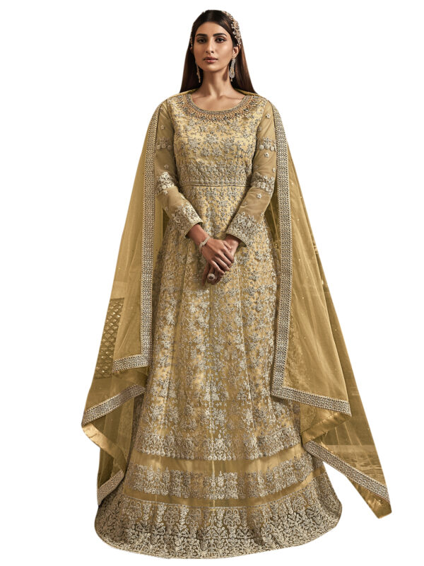 Stylee Lifestyle Yellow Net Embroidered Dress Material