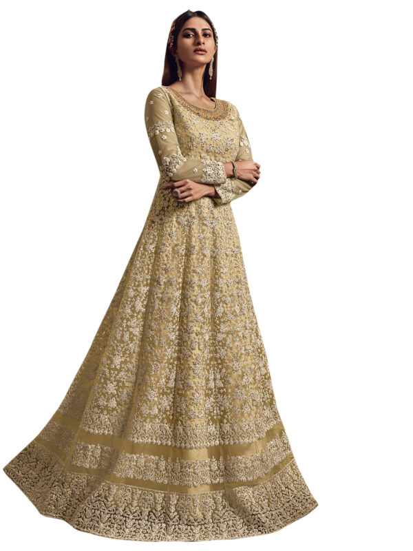 Stylee Lifestyle Yellow Net Embroidered Dress Material