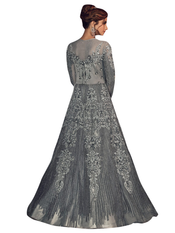 Stylee Lifestyle Grey Net Embroidered Dress Material