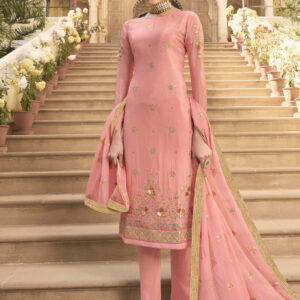 Stylee Lifestyle Peach Pure Chiffon Embroidered Dress Material