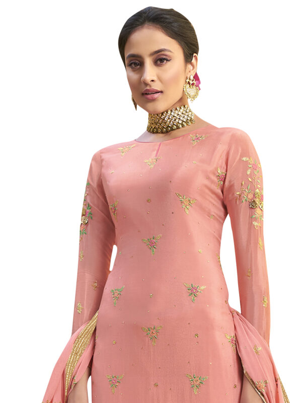 Stylee Lifestyle Peach Pure Chiffon Embroidered Dress Material