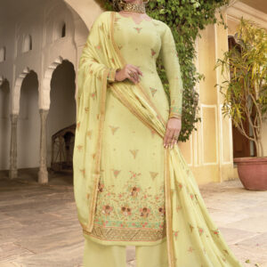 Stylee Lifestyle Yellow Pure Chiffon Embroidered Dress Material