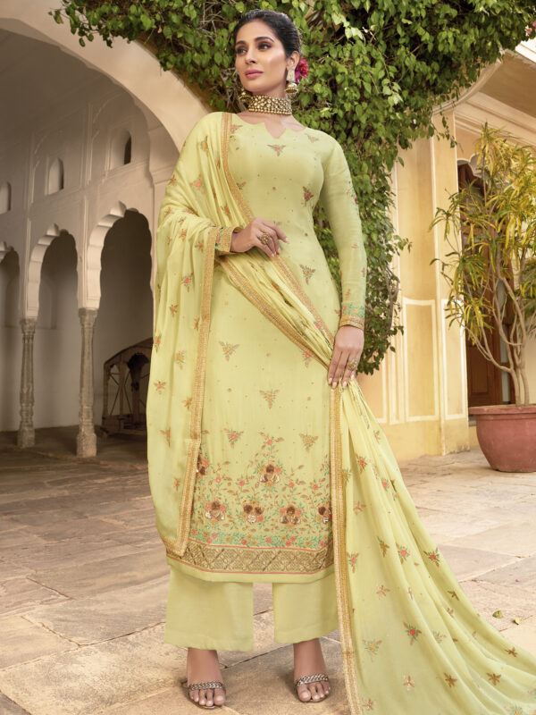 Stylee Lifestyle Yellow Pure Chiffon Embroidered Dress Material