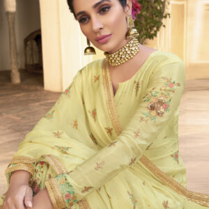 Stylee Lifestyle Yellow Pure Chiffon Embroidered Dress Material