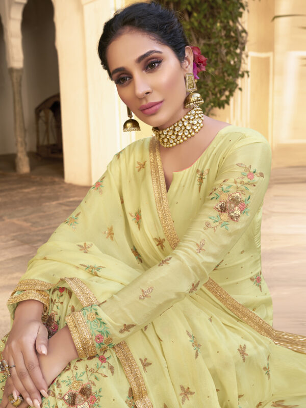 Stylee Lifestyle Yellow Pure Chiffon Embroidered Dress Material