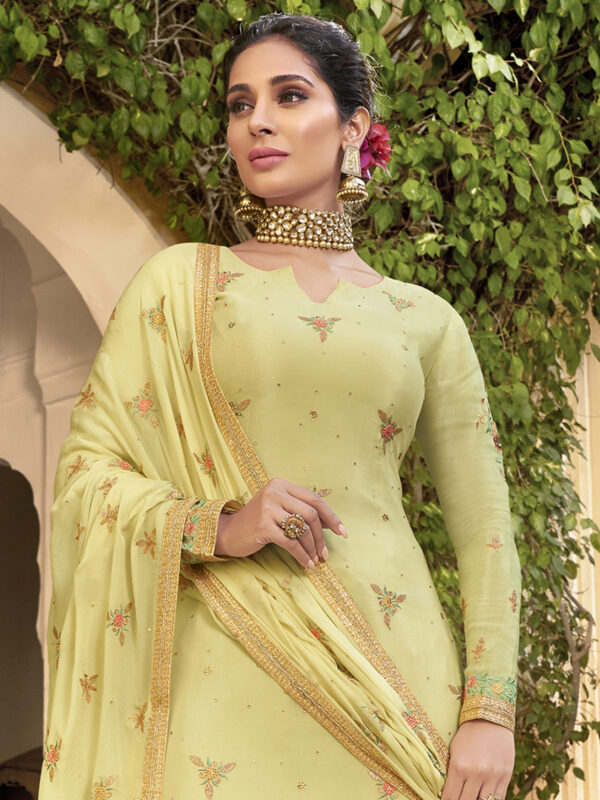 Stylee Lifestyle Yellow Pure Chiffon Embroidered Dress Material