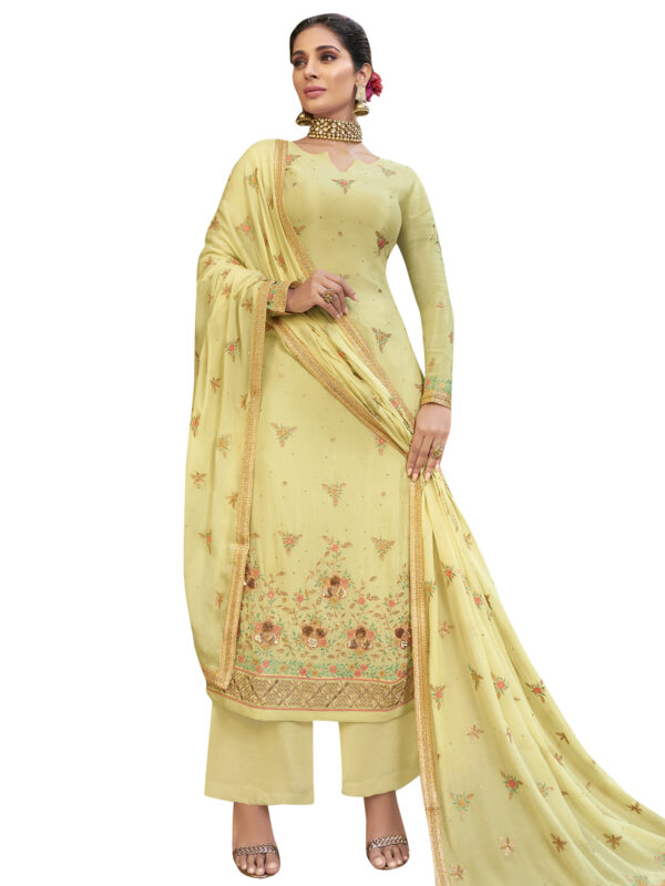 Stylee Lifestyle Yellow Pure Chiffon Embroidered Dress Material