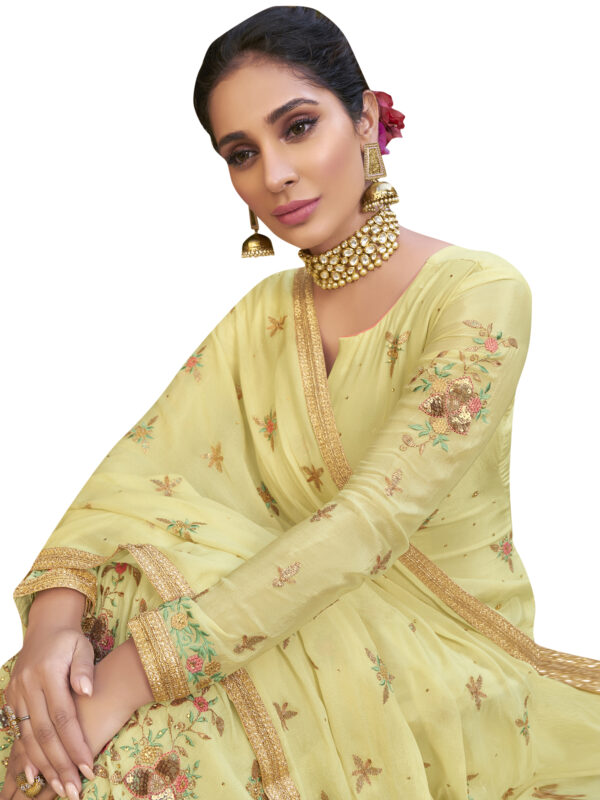 Stylee Lifestyle Yellow Pure Chiffon Embroidered Dress Material