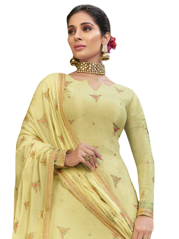 Stylee Lifestyle Yellow Pure Chiffon Embroidered Dress Material