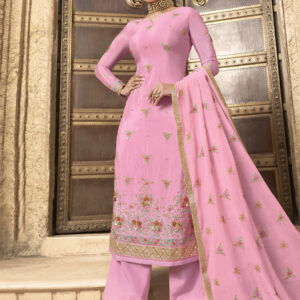 Stylee Lifestyle Pink Pure Chiffon Embroidered Dress Material