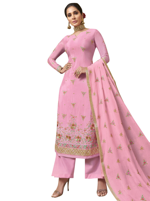 Stylee Lifestyle Pink Pure Chiffon Embroidered Dress Material