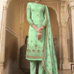 Stylee Lifestyle Green Pure Chiffon Embroidered Dress Material