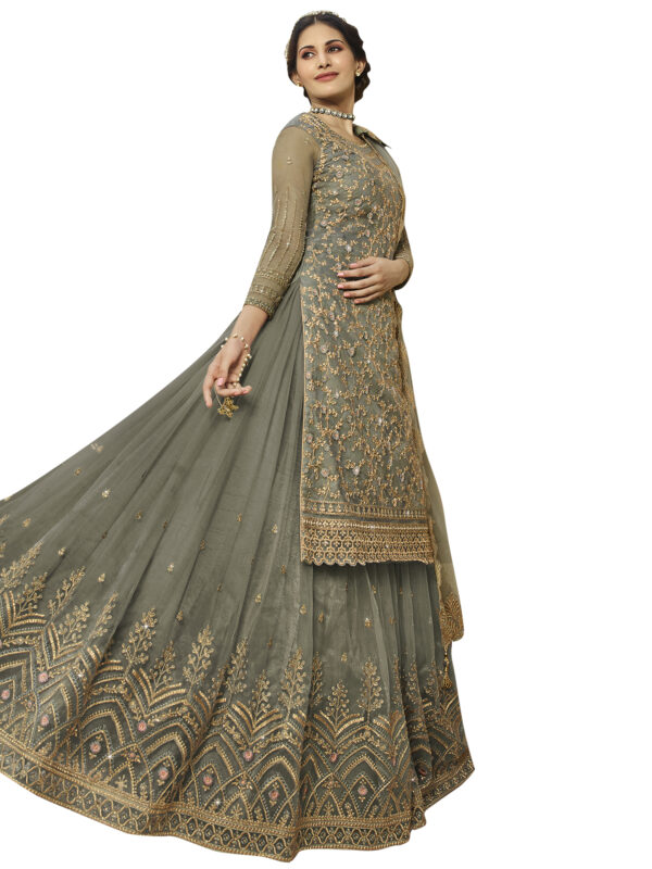 Stylee Lifestyle Grey Net Embroidered Dress Material