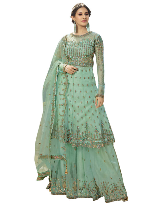 Stylee Lifestyle Teal Net Embroidered Dress Material