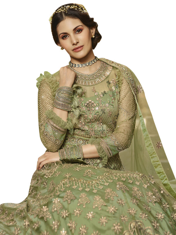 Stylee Lifestyle Green Net Embroidered Dress Material