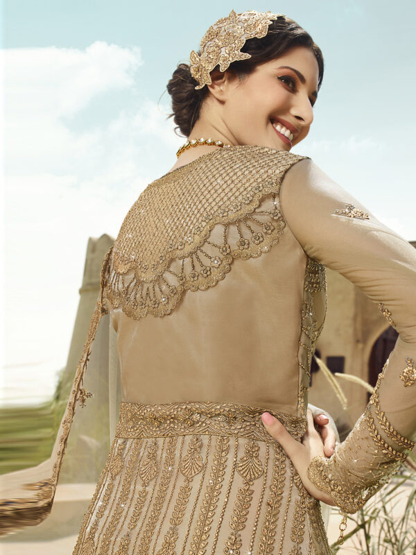 Stylee Lifestyle Beige Net Embroidered Dress Material