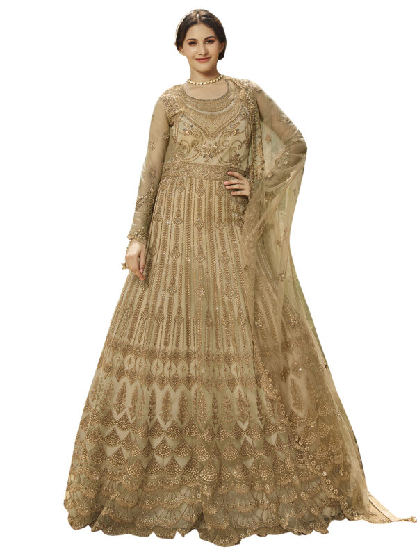 Stylee Lifestyle Beige Net Embroidered Dress Material