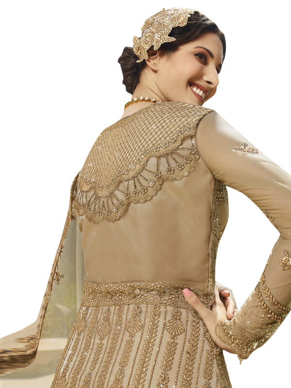 Stylee Lifestyle Beige Net Embroidered Dress Material