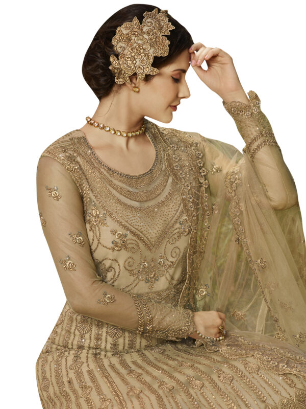 Stylee Lifestyle Beige Net Embroidered Dress Material