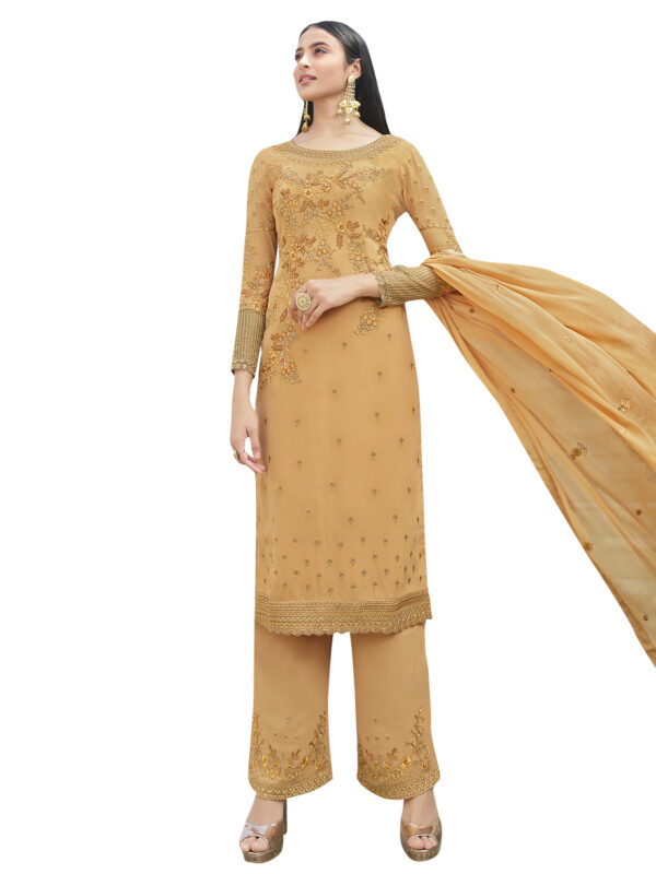 Stylee Lifestyle Orange Georgette Embroidered Dress Material