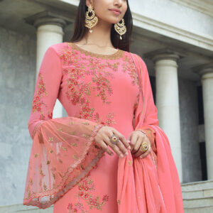 Stylee Lifestyle Pink Georgette Embroidered Dress Material