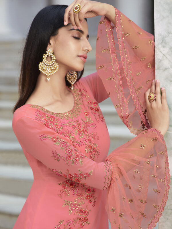 Stylee Lifestyle Pink Georgette Embroidered Dress Material