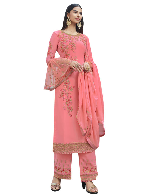 Stylee Lifestyle Pink Georgette Embroidered Dress Material