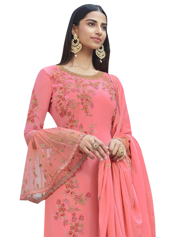 Stylee Lifestyle Pink Georgette Embroidered Dress Material