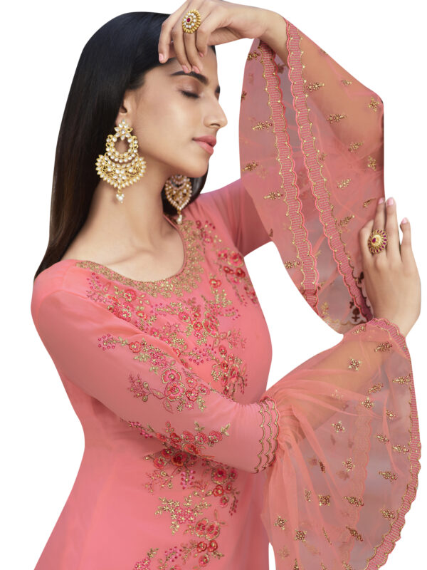 Stylee Lifestyle Pink Georgette Embroidered Dress Material