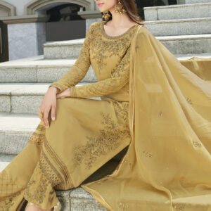 Stylee Lifestyle Gold Georgette Embroidered Dress Material