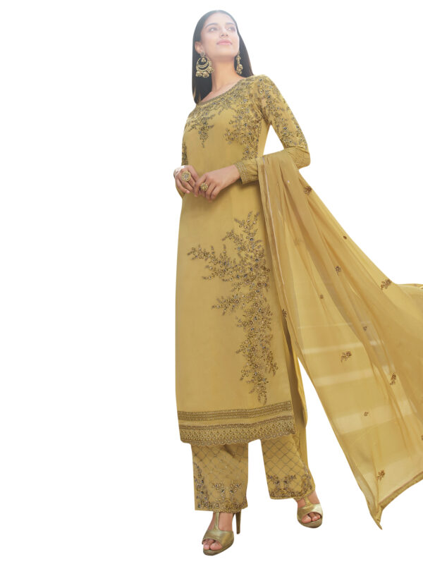 Stylee Lifestyle Gold Georgette Embroidered Dress Material