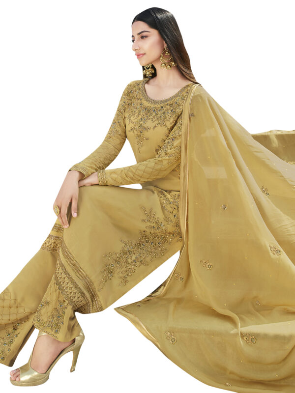 Stylee Lifestyle Gold Georgette Embroidered Dress Material