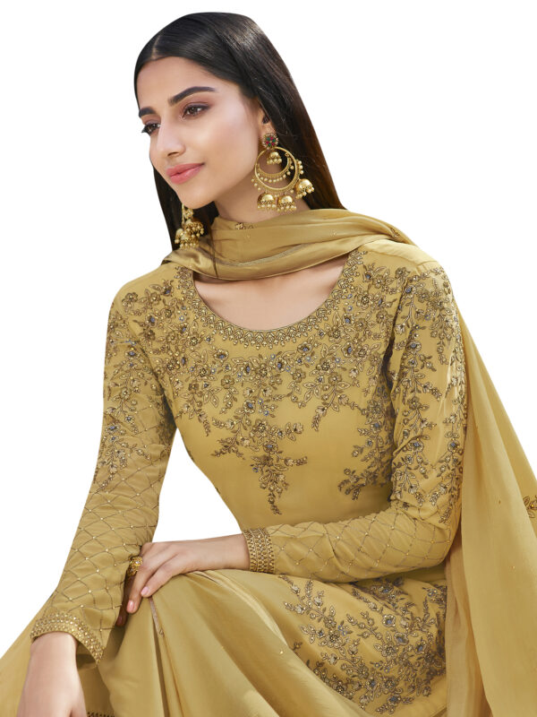 Stylee Lifestyle Gold Georgette Embroidered Dress Material