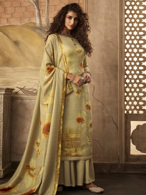 Stylee Lifestyle Yellow Pashmina Printed Dress Material